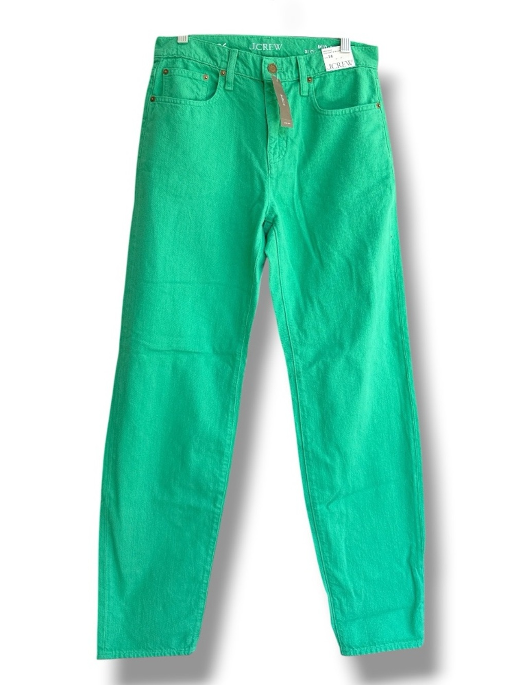 NWT J. Crew Mid-Rise Slouchy Straight Green Jeans Waist 26 - Picture 2 of 14
